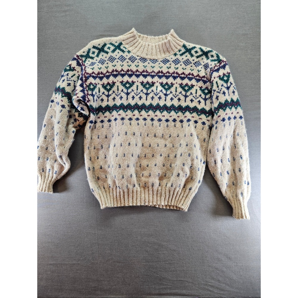 Vintage Alps Fine Womens Apparel Fair Isle Knit Sweater Beige Nordic Mock Neck S